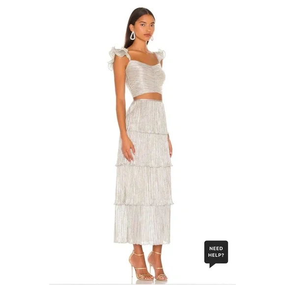 SAYLOR Skirt Womens Size Medium Platinum Silver Metallic Tiered Party Cocktail - Picture 3 of 7